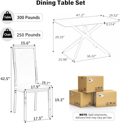 Modern Glass Dining Table Set for 4, 5-Piece Rectangular Kitchen Table Set wi...