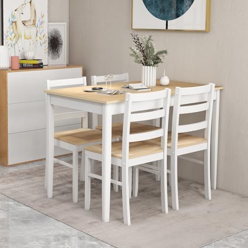 COSTWAY 5-Piece Dining Table Set for 4 w/Rubber Wood Structure, Natural