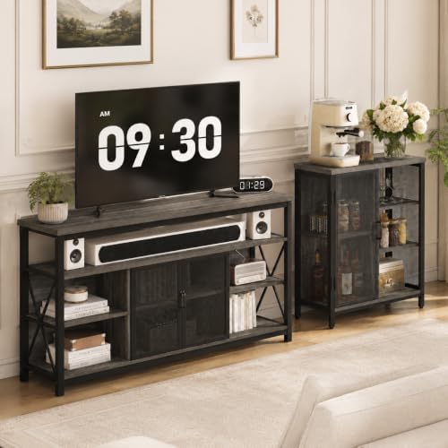 BON AUGURE Liquor Cabinet Bar for Home, Small Coffee Storage Station, Gray