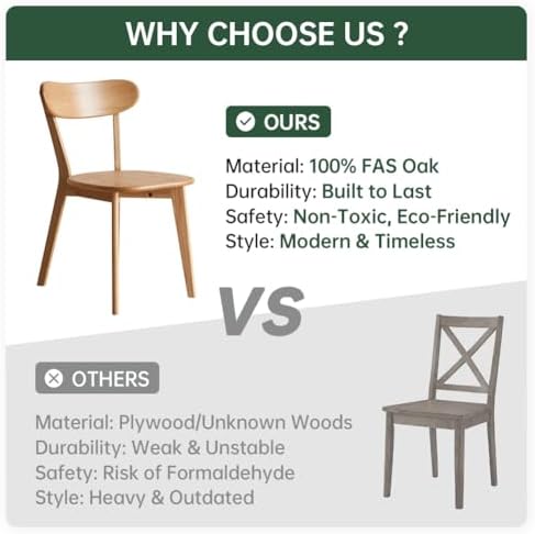 YESWOOD Oak Dining Chairs, 100% Solid Wood Kitchen Chairs with Curved Backres...
