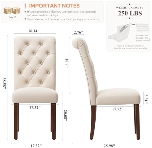 MALOL Upholstered Tufted Dining Room Chairs Set of 4, Parsons Kitchen Chairs ...
