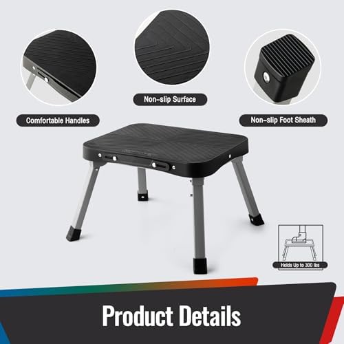 11" Folding Step Stool, Non-Slip 16x12 Large Platform, No Assembly