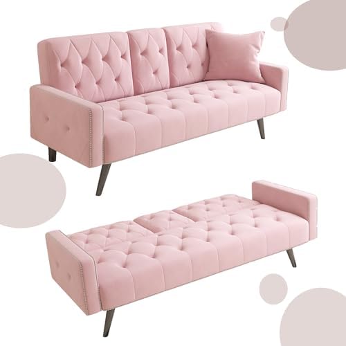 Anwick Modern Velvet 2 in 1 Futon Sofa Bed,Convertible Folding Sleeper Bed Co...