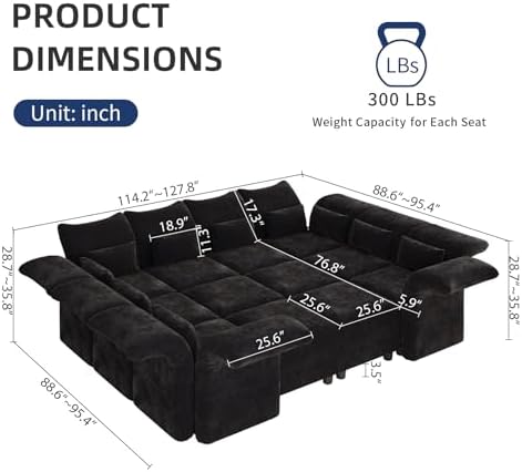 LLappuil Deep Modular Sectional Sofa Sleeper 12 Person Chenille Sectional Cou...