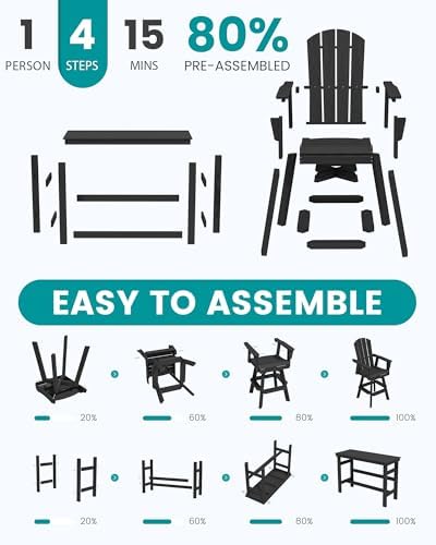 SERWALL 3-Piece Swivel Adirondack Bar Set, HDPE Swivel Bar Height Chairs Set ...
