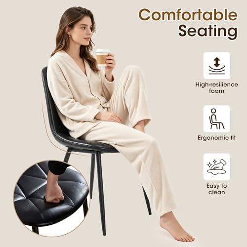 Set of 4 Black Dining Chairs – Modern Armless Kitchen & Dining Chairs, Fa...
