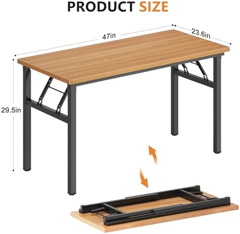 DlandHome 47 Inch Folding Computer Desk, Fully Assembled, Teak Black