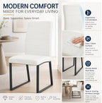Modern Dining Chairs Set of 4, White Faux Leather Kitchen Chairs, Upholstered Armless Dining Room Chair with Black Mental Legs Heavy Duty, Comfortable (White Chairs, Set of 4)