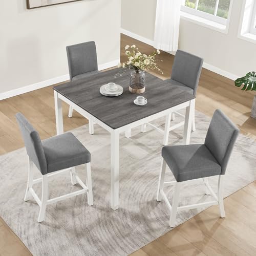 RuiSiSi 5-Piece Counter Height Dining Table Set, Square Dining Table White wi...