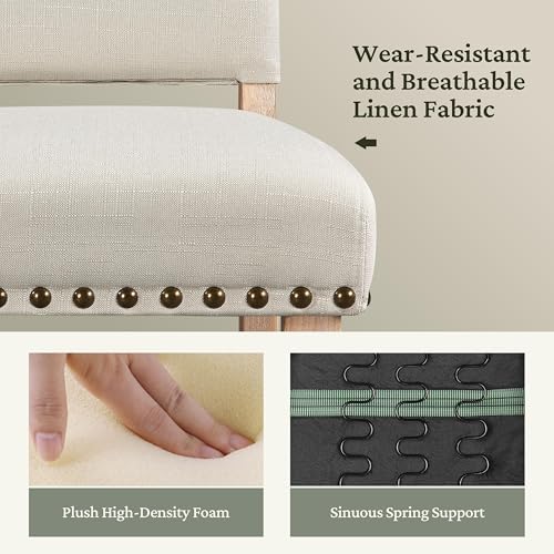Yaheetech Dining Chairs Set of 6 Fabric Kitchen Chairs Nailhead Trim Beige