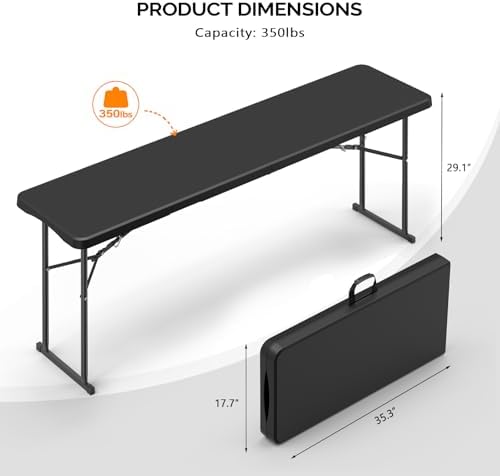 VINGLI 6 FT Narrow Folding Table, Tabletop Folded in Half, Premium Quality HD...
