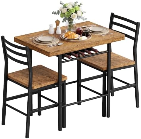Furmax 3 Piece Kitchen & Dining Room Set, Dining Table Set for 2, Brown