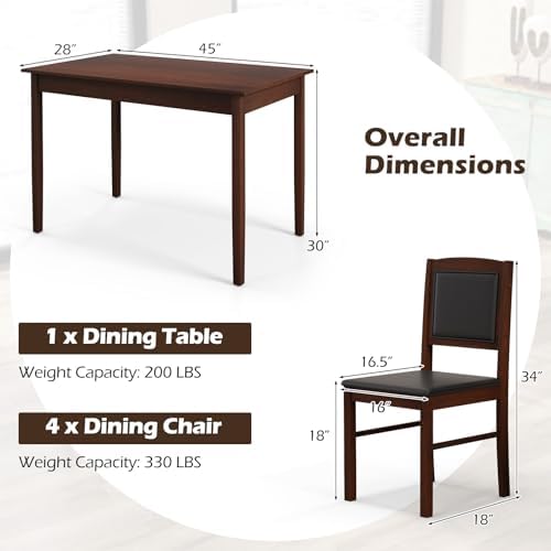 GIANTEX 5-Piece Dining Table Set for 4, Wooden Kitchen Table and Chairs with ...