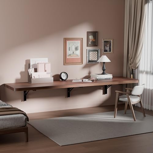 IAE Wall Mounted Folding Table with Pine Wood,60" x 16"Floating Wal...
