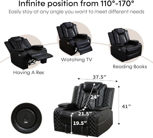 Power Recliner Sofa Sectional Sofa with LED Light for Living Room, Air Leathe...