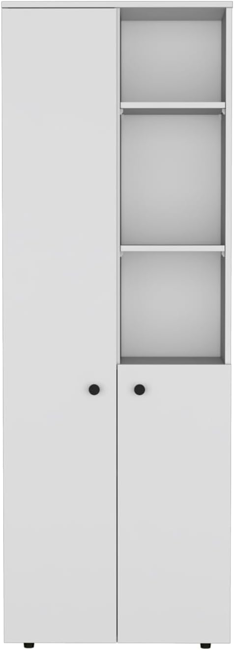 67-Inch Kitchen Pantry with Three Doors, Exterior Shelves & Ample Storage