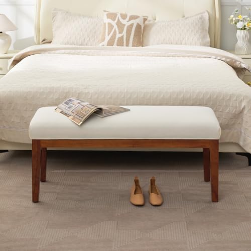 WUTUTUEE 43.5'' Linen Bedroom Bench, Upholstered End of Bed Bench, Pa...