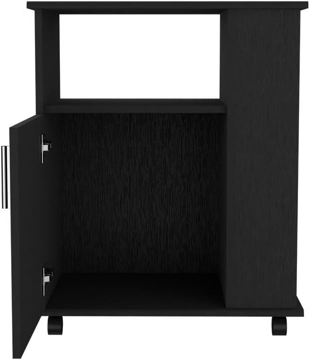 Microwave Pantry with One Open Shelf and Three Side Shelves, Black | Compact ...