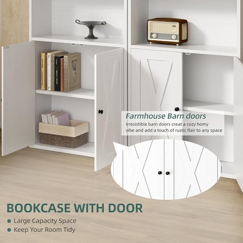 Shintenchi 6 Tier Bookshelf with Doors, Tall Standing Bookcase