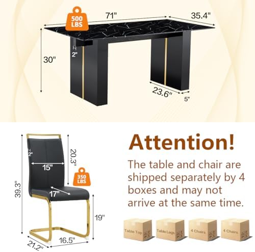 8 Chairs Dining Table Set, 71'' Kitchen Table Set for 8, Faux Marble ...