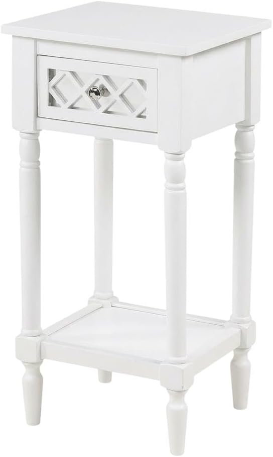 White 1 Drawer Accent Table with Shelf, Traditional Transitional Style, Durab...