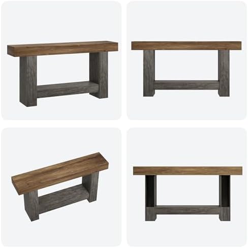 Garvee 63" Farmhouse 2-Tier Console Table for Entryway, Brown and Grey |...