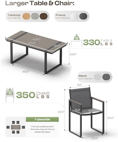 Full Grounded Outdoor Dining Set, Aluminum Patio Table and Chairs