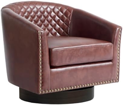 Swivel Barrel Accent Chairs Set of 2, Faux Leather Upholstered Armchair for L...