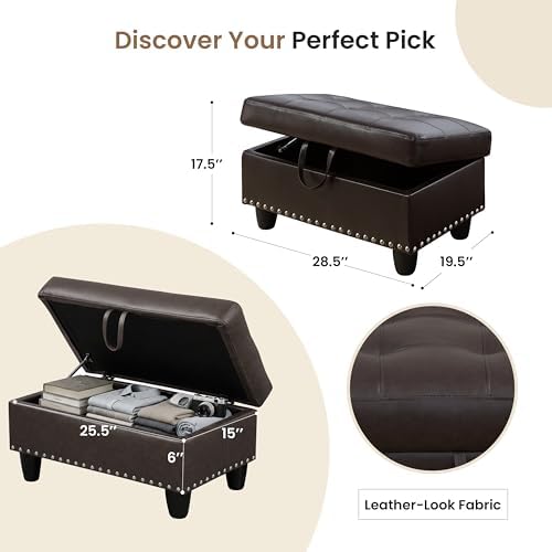 Simple Deluxe Ottoman with Storage Bench Chair, 28.5" L x 19.5" W x...