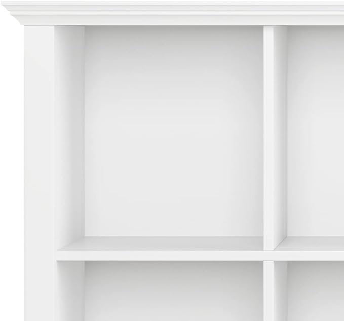 SIMPLIHOME Acadian Console Table - 57 Inch Wide Solid Wood 8-Cube Storage Sofa Table in White, Transitional Storage Unit for Living Room or Bedroom with Grooved Side Panels and Tapered Legs