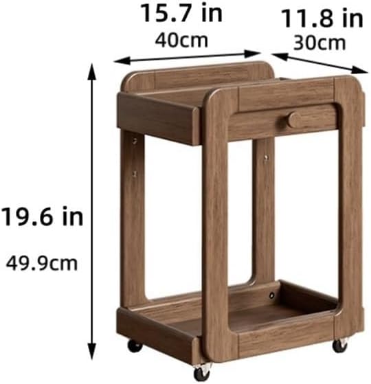 Side Table with 2 Tier Storage Shelf and Wheels Wood End Table Nightstand Bed...