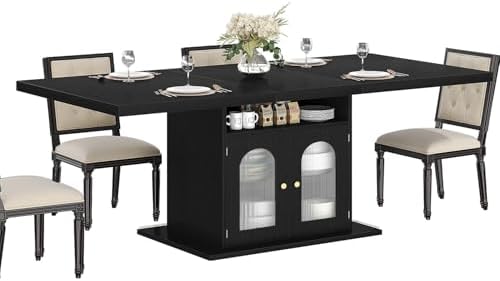 HSH 63" Modern Black Dining Table for 6, Dinner Table with Storage Cabinet