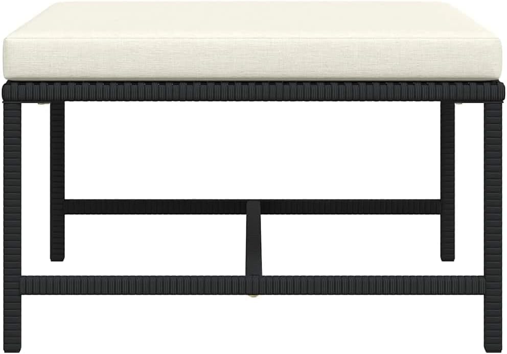 vidaXL Black Poly Rattan Sectional Footrest with Cream White Cushions - Versa...