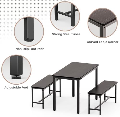 Dining Table Set for 4, 3 Piece Dining Room Table Set for Space-Saving, Moder...