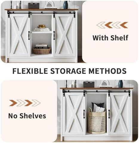 4 EVER WINNER Coffee Bar Cabinet with Sliding Barn Doors, 42”Farmhouse Buffet...