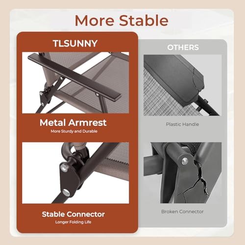 TLSUNNY 6 Pieces Glass Table and Folding Textilene Chairs with 65″ Umbrella