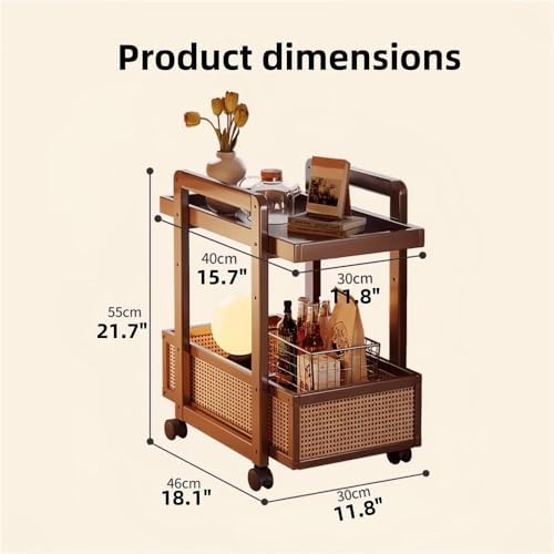 Modern 2-Tier Bamboo Rolling Side Table with Rattan, Stylish Coffee Table on ...