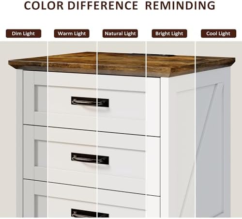Whalefall 3 Drawers Farmhouse Nightstand with Charging Station, White | 22...