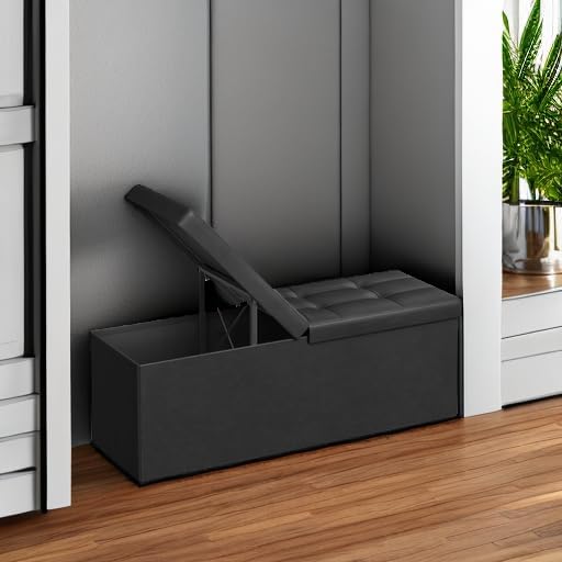 SONGMICS 43.3 Inches Folding Storage Ottoman Bench with Flipping Lid | Storag...