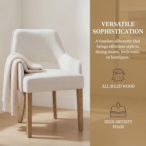 Linen Upholstered Dining Chairs Set of 6 with Arms