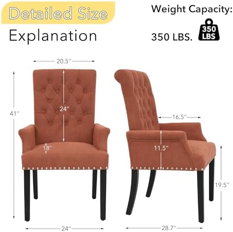 adochr Dining Chairs with Arms,Linen High Back Dining Room Chairs, Orange | U...