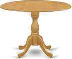 East West Furniture DMAV3-OAK-W 3 Piece Kitchen Table Set for Small Spaces Contains a Round Dining Room Table with Dropleaf and 2 Dining Chairs, 42x42 Inch, Oak