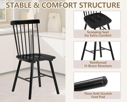 PrimeZone Windsor Dining Chairs Set of 2 with Spindle Back, Black