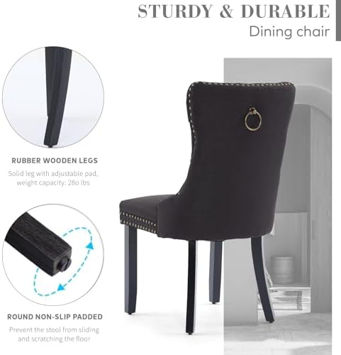 SoarFlash Linen Fabric Dining Chair Set of 6, Upholstered Tufted Dining Room ...
