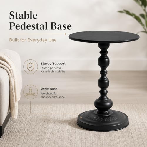 Vintage Matte Black Round Metal Side Table Set of 2 for Living Room, Office | End Tables, Nightstand, Drink and Coffee Accent Tables, Decorative Sofa Bedside Tables for Small Space, Bedroom, Apartment
