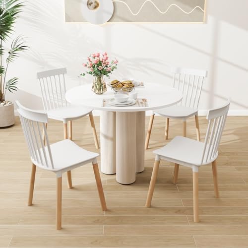 GIANTEX Set of 4 Windsor Dining Chairs White, Modern Kitchen Chairs w/Spindle...