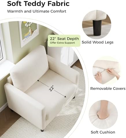 Welzona Sofa Accent Chair, 33" Reading Chair, Comfy Teddy Arm Chairs