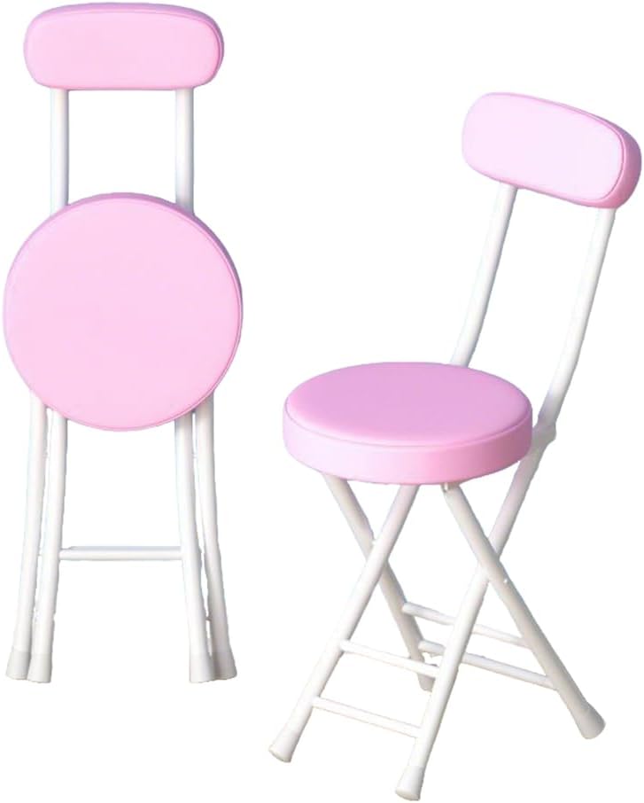Folding Stool with Back, Padded Leather Round Foldable Stool, Foldable Bar Ch...