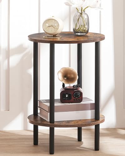 CHOEZON Round Side Table and Farmhouse End Table with Charging Station Bundle...