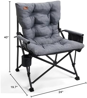 EVER ADVANCED Padded Oversized Folding Camping Chair for Adults, Heavy Duty L...